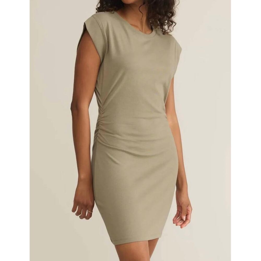 Z Supply NWT Sage Green Ruched Bodycon Mini Dress Cotton Tencel Large